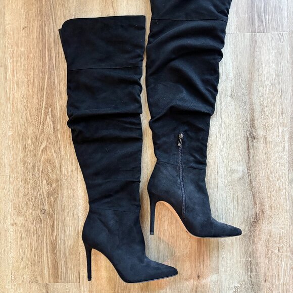 Jessica Simpson Shoes - NWOB Jessica Simpson Ladee Black Faux Suede Scrunch Over The Knee Boots Size 8